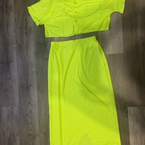 Neon Yellow Women's Skirt Set